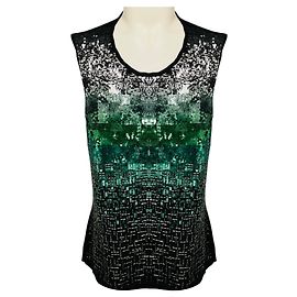 Suéter de punto sin mangas con lentejuelas Oscar de la Renta Negro / Verde / Plata Metalizado