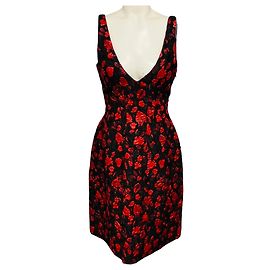 Vestido de cocktail sem mangas em jacquard com decote em V Thakoon Black / Red