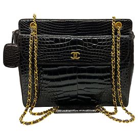 Bolsa de Ombro Chanel Vintage 1990's em Crocodilo Marrom