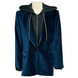 Autre Marque AO.LA by Alice + Olivia Navy Blue / Black Hooded Velvet and Cotton Blazer Jacket