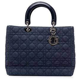 Autre Marque Borsa Lady Dior Satchel Large in denim blu Cannage