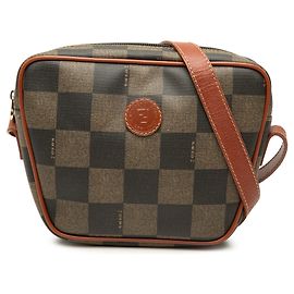 Borsa a tracolla Fendi Pequin in tela rivestita a scacchi marrone