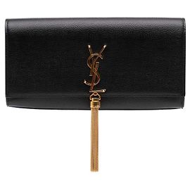 Autre Marque Clutch Saint Laurent Kate con borla en piel Grain de Poudre monogramada negra