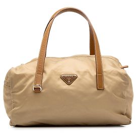 Borsa Boston Prada in Tessuto con rifiniture in Saffiano Beige