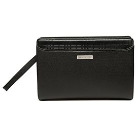 Clutch aus schwarzem Leder mit Burberry Check Prägung und Besatz