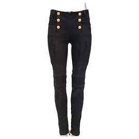 Jeans Skinny Icônicos Balmain com Botões em Tom Dourado Sz.38 Seminovos