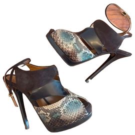 Fendi Python and Suede Platform Sandals