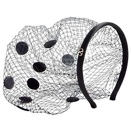 Valentino Garavani Diadema VLogo de terciopelo negro con velo de lunares