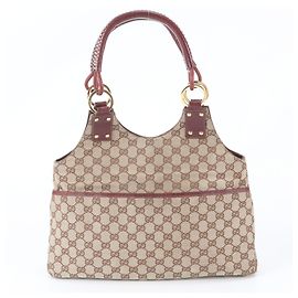 Saco Tote Gucci em lona GG e couro