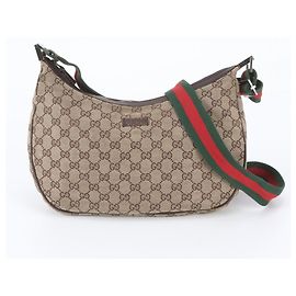 Gucci GG Canvas Sherry Line Leather Messenger Shoulder Bag