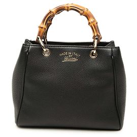 Gucci Black Mini Calfskin Bamboo Shopper Satchel Tasche