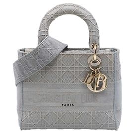 Autre Marque Dior Gray Medium Embroidered Canvas Cannage Lady D Lite