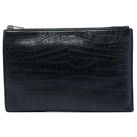 Autre Marque Clutch Saint Laurent em couro com relevo de crocodilo preto