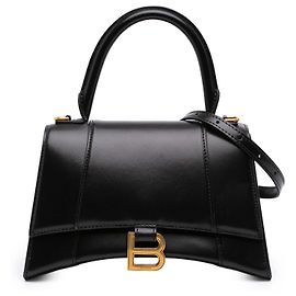 Balenciaga Hourglass Top Handle Tasche, klein, aus glänzendem Kalbsleder, schwarz