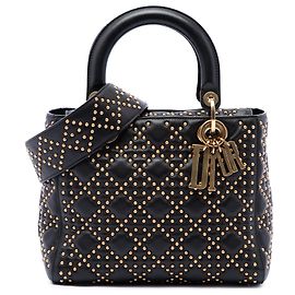 Autre Marque Dior Black Medium Lambskin Cannage Studded Supple Lady Dior