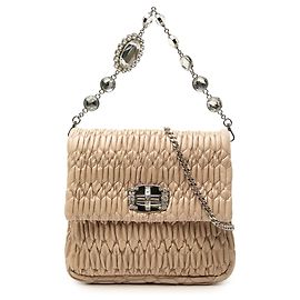 Miu Miu Beige Matelasse Nappa Satchel mit Kristallkette
