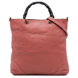 Bolso Shopper Gucci de piel de becerro rosa con bambú