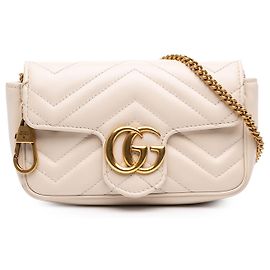 Gucci Mini Bolso Bandolera con Solapa de Piel de Ternera Matelassé GG Marmont Blanco