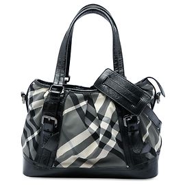 Burberry Lowry Satchel aus Beat Check Nylon in Grau, Medium