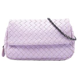 Bottega Veneta Mini Borsa a Tracolla Espandibile in Nappa Intrecciato Viola con Catena