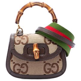 Gucci Beige Mini Jumbo GG Canvas 1947 Bolsa de Alça de Bambu