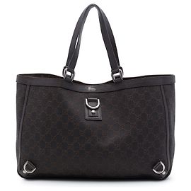 Saco Tote Gucci Abbey D Ring em Denim GG Castanho