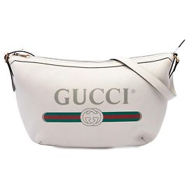 Sac crossbody demi-lune Gucci en cuir de veau grainé blanc avec logo