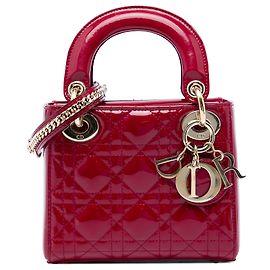 Autre Marque Dior Red Mini Patent Cannage Lady Dior