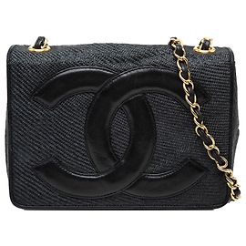 Chanel Gray CC Raffia Full Flap