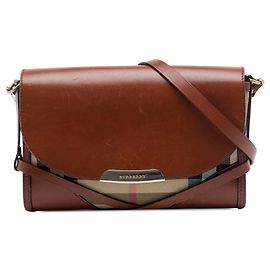 Borsa a tracolla Burberry Bridle Abbott in pelle marrone e tela House Check