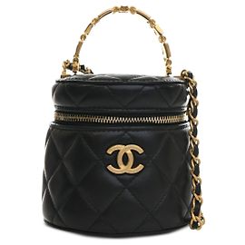 Chanel Vanity Black CC Lambskin mit oberem Griff und Kette