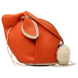 LOEWE Mini Sac Bandoulière Bunny en Veau Cousu Orange