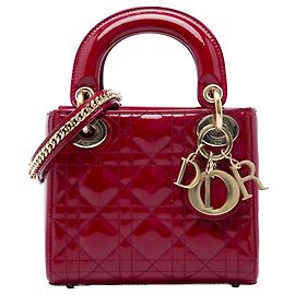Autre Marque Dior Red Mini Patent Cannage Lady Dior