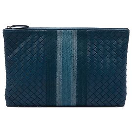 Bottega Veneta Blue Nappa Intrecciato Line Stitch Clutch