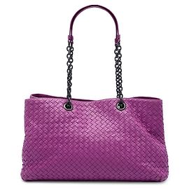 Bottega Veneta Sac Tote Large en Nappa Intrecciato Violet avec Double Chaîne