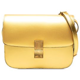 Céline Celine Gold Medium Metallic Calfskin Classic Box Crossbody