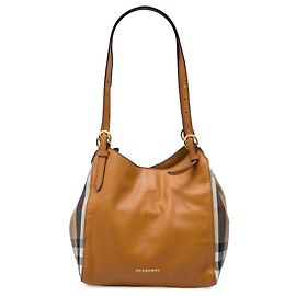 Burberry Canterbury Tote Small aus braunem Kalbsleder und House Check Canvas
