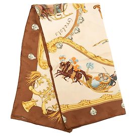 Pañuelo de seda Hermès Beige Plumes Et Grelots 90
