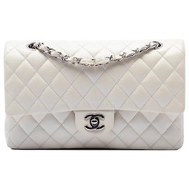 Chanel White Medium Classic Caviar Double Flap