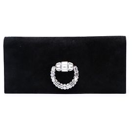 Clutch Gucci Broadway in camoscio nero con cristalli
