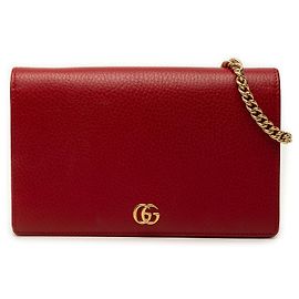 Portefeuille Gucci Red GG Marmont en cuir avec chaîne