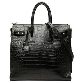 Autre Marque Saint Laurent Sac de Jour Souple Zip North South Tote en piel con relieve de cocodrilo negro