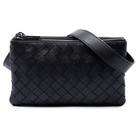 Bottega Veneta Borsa Crossbody Triple Zip in Nappa Intrecciato Nera