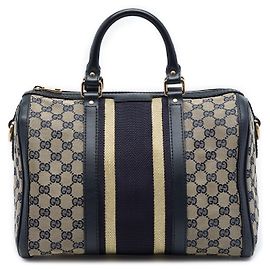 Borsa Boston Gucci Joy Media in canvas GG beige con banda Web