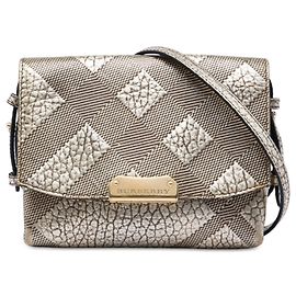 Burberry Gold Embossed Grain Check Leather Langley Crossbody