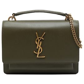 Autre Marque Saint Laurent Green Mini Calfskin Monogram Sunset Wallet on Chain