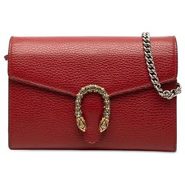Portafoglio Dionysus con catena Gucci in pelle di vitello rossa