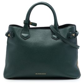 Bolsa Satchel Banner Burberry em couro verde e House Check, tamanho Medium