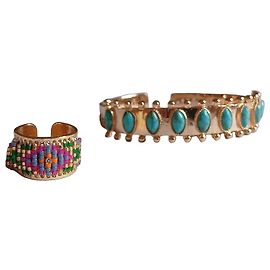 Hipanema Gold Turquoise Cuff Bracelet and Beaded Ring Set
