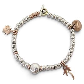 NUEVA PULSERA DODO POMELLATO GRANELLI PLATA 925 & ORO ROSA 9K CHARMS BANGLE
